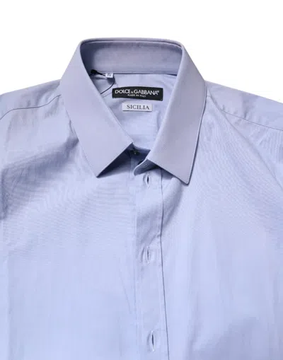 Pre-owned Dolce & Gabbana Light Blue Cotton Sicilia Dress Formal Men's Shirt ()