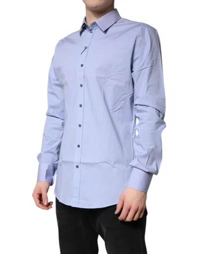 Pre-owned Dolce & Gabbana Light Blue Cotton Sicilia Dress Formal Men's Shirt ()