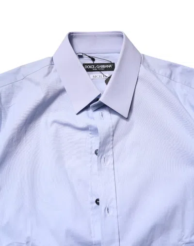 Pre-owned Dolce & Gabbana Light Blue Cotton Sicilia Dress Formal Men's Shirt ()