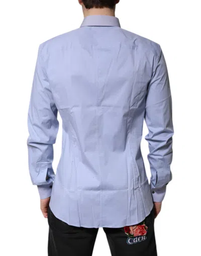 Pre-owned Dolce & Gabbana Light Blue Cotton Sicilia Dress Formal Men's Shirt ()