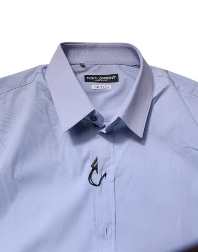 Pre-owned Dolce & Gabbana Light Blue Cotton Sicilia Dress Formal Men's Shirt ()