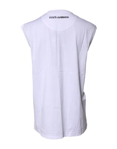 Pre-owned Dolce & Gabbana White Cotton Sleeveless Printed Tank Women's T-shirt ()