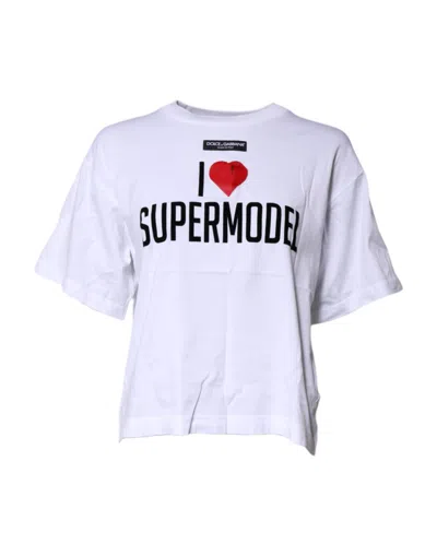 Pre-owned Dolce & Gabbana White Printed Round Neck Top Cotton Women's T-shirt ()