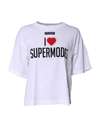 Pre-owned Dolce & Gabbana White Printed Round Neck Top Cotton Women's T-shirt ()