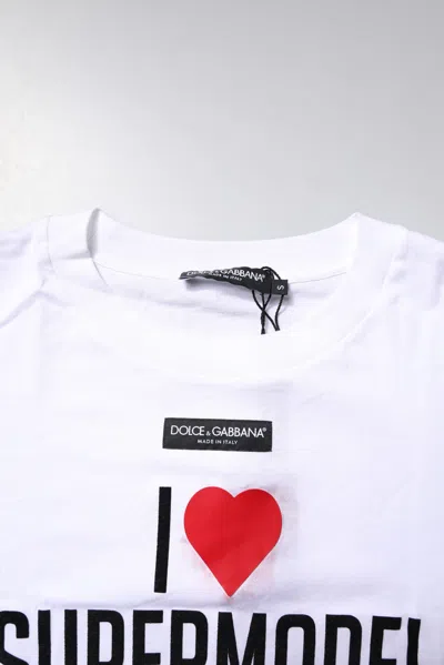 Pre-owned Dolce & Gabbana White Printed Round Neck Top Cotton Women's T-shirt ()