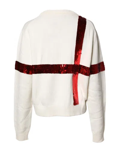 Pre-owned Dolce & Gabbana White Sequined Crew Neck Pullover Women's Sweater ()