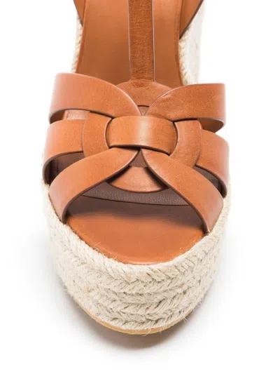 Saint Laurent Tribute Espadrille Wedge Sandals In Orange