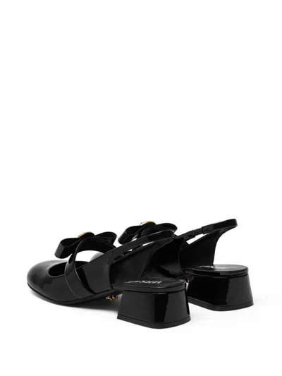 Versace Black Ballerina Shoes With Heel And Medusa Detail On The Front In Shiny Leather Woman