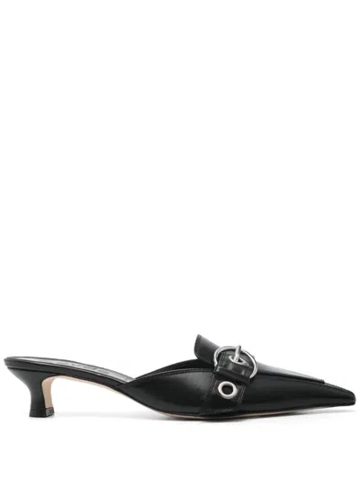 Aeyde Danielle Buckle-embellished Zebra-print Pony Hair Mules