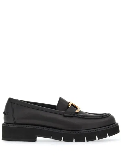 Ferragamo Brooke Loafers With Chunky Sole And Gold-tone Hardware In Black