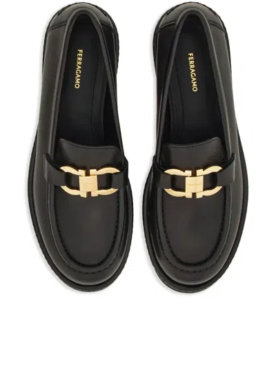 Ferragamo Brooke Loafers With Chunky Sole And Gold-tone Hardware In Black