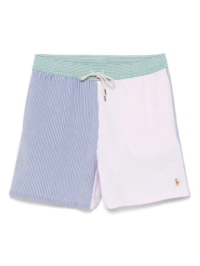 Polo Ralph Lauren Straight-leg Mid-length Logo-embroidered Striped Cotton-blend Seersucker Swim Shorts