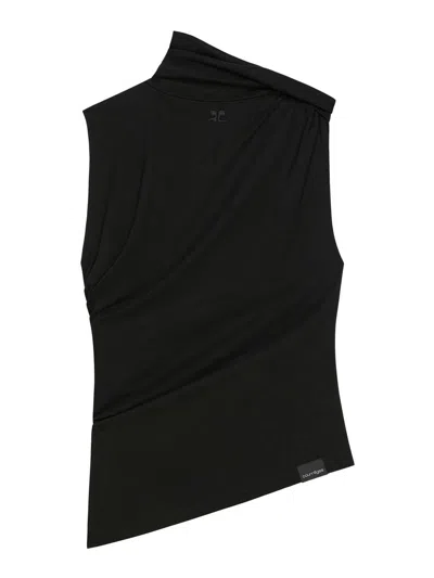 Courrèges Twisted Design Sleeveless Top In Soft Cotton In Black