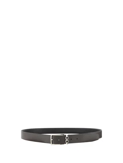 Ferragamo Black Reversible Belt With Gancini Buckle Belt In Grained Leather Man
