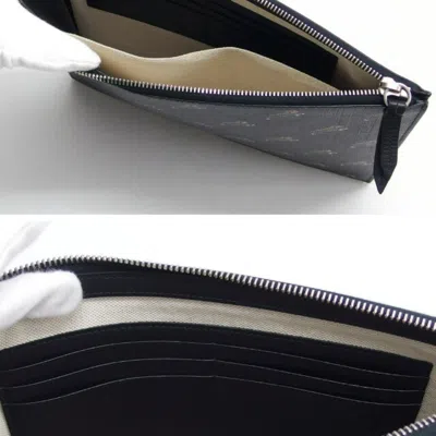 Pre-owned Gucci Black Charcoal Gray Yellow Coated Canvas Leather Clutch Bag Pouch ()
