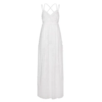 Alberta Ferretti Floral-lace V-neck Maxi Dress In White