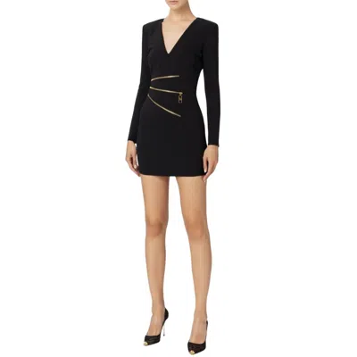 Elisabetta Franchi Deep V-neck Dress With Gold Zipper Detail