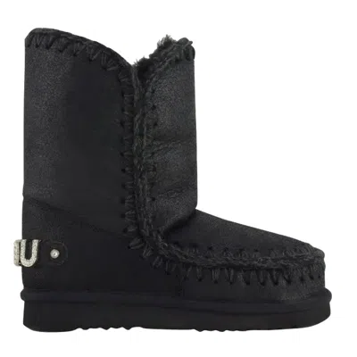 Mou Women's Boots  - Eskimo 24 Rhinestones Logo - Black In Black