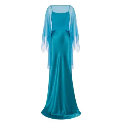 Alberta Ferretti Satin Maxi Dress In Blue