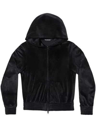 Balenciaga Crystal Embellished Velvet Zip-up Hoodie