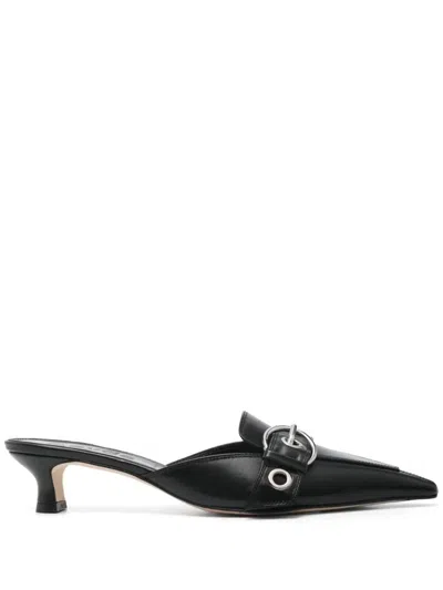 Aeyde Danielle Buckle-embellished Zebra-print Pony Hair Mules