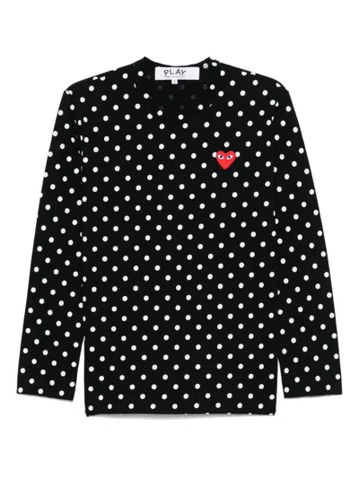 Shop Comme Des Garçons Play Black Polka Dot T-shirt With Heart Patch