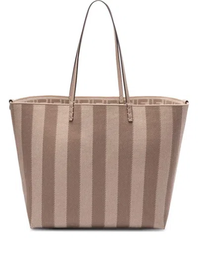 Fendi Reversible Shopper In Pequin Striped And Dove Grey Ff Fabric