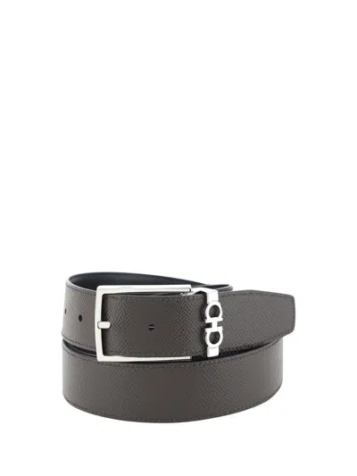 Ferragamo Black Reversible Belt With Gancini Buckle Belt In Grained Leather Man
