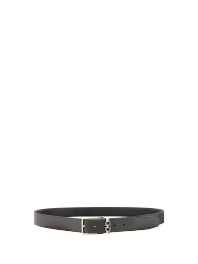 Ferragamo Black Reversible Belt With Gancini Buckle Belt In Grained Leather Man