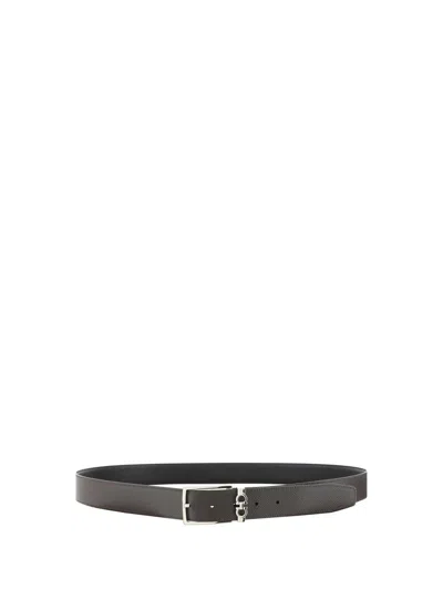 Ferragamo Black Reversible Belt With Gancini Buckle Belt In Grained Leather Man