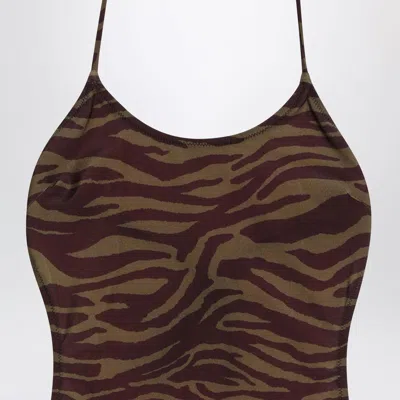 ATTICO THE ATTICO ZEBRA ONE-PIECE SWIMSUIT IN KHAKI/BROWN 