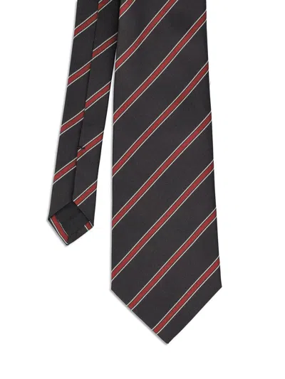 Saint Laurent Wide Tie In Striped Silk Jacquard