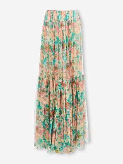 Chloé Pleated Tiered Floral-print Silk-chiffon Maxi Skirt