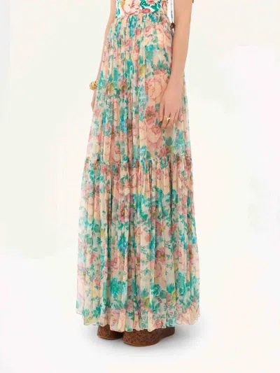 Chloé Pleated Tiered Floral-print Silk-chiffon Maxi Skirt