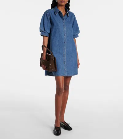 Frame Womens Antonia Play Short-sleeve Denim Midi Dress In Blue