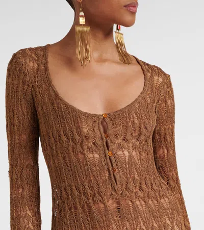 Isabel Marant Pia Viscose Blend Crochet Mini Dress In Gold