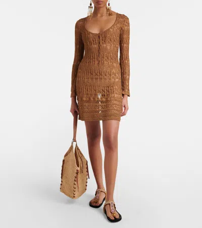 Isabel Marant Pia Viscose Blend Crochet Mini Dress In Gold