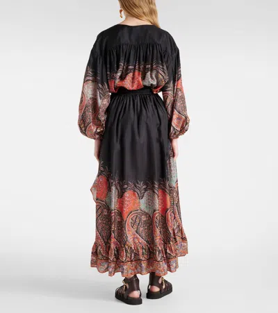 Zimmermann Rhiannon Printed Silk Skirt In Black