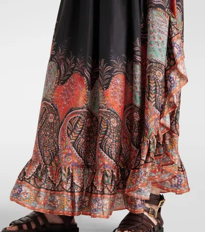 Zimmermann Rhiannon Printed Silk Skirt In Black
