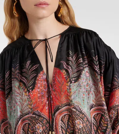 Zimmermann Rhiannon Ruffle Billow Silk Blouse In Black Paisley  In Black