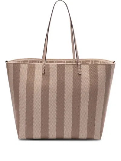 Fendi Pequin Striped And Ff Fabric Roll Large Reversible Shopper