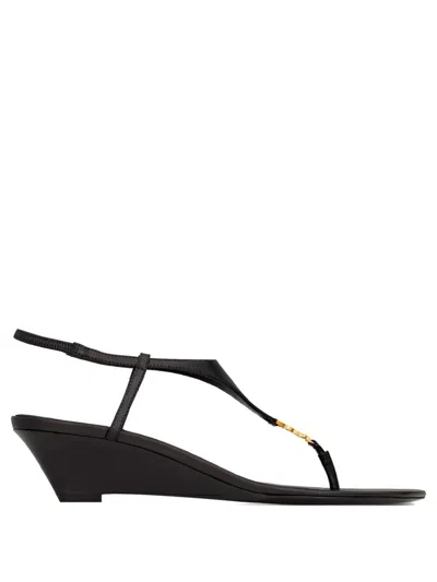 Saint Laurent Cassandra Smooth Leather Wedge Sandals