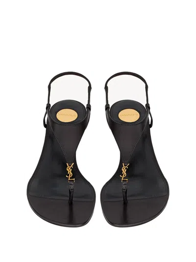 Saint Laurent Cassandra Smooth Leather Wedge Sandals