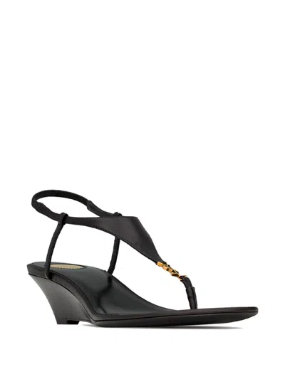 Saint Laurent Cassandra Smooth Leather Wedge Sandals