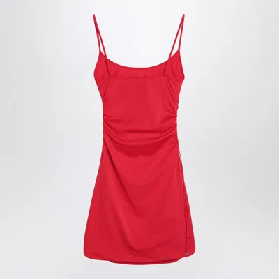 Attico Mini Length Ruched Detailing Side Slit Strappy Beach Cover Up In Red
