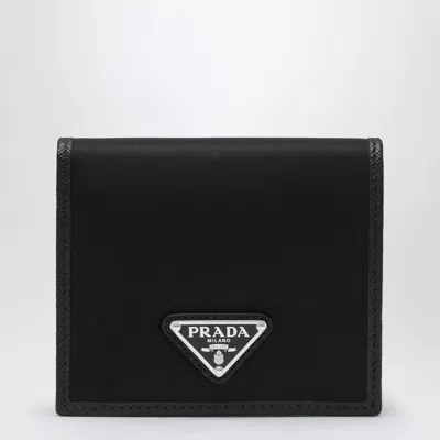Prada Black Wallet With Classic Fold-over Design And Logo Plaque In Black