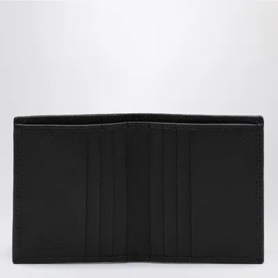 Prada Black Wallet With Classic Fold-over Design And Logo Plaque In Black