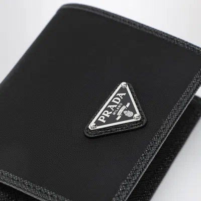Prada Black Wallet With Classic Fold-over Design And Logo Plaque In Black