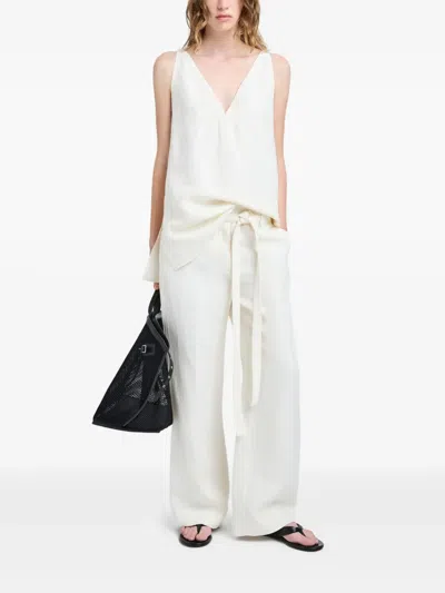 Proenza Schouler Maggi Belted Wide-leg Textured Pants In White