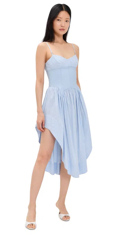Fleur Du Mal Poplin Cupped Midi Dress Stripe Sky In Blue